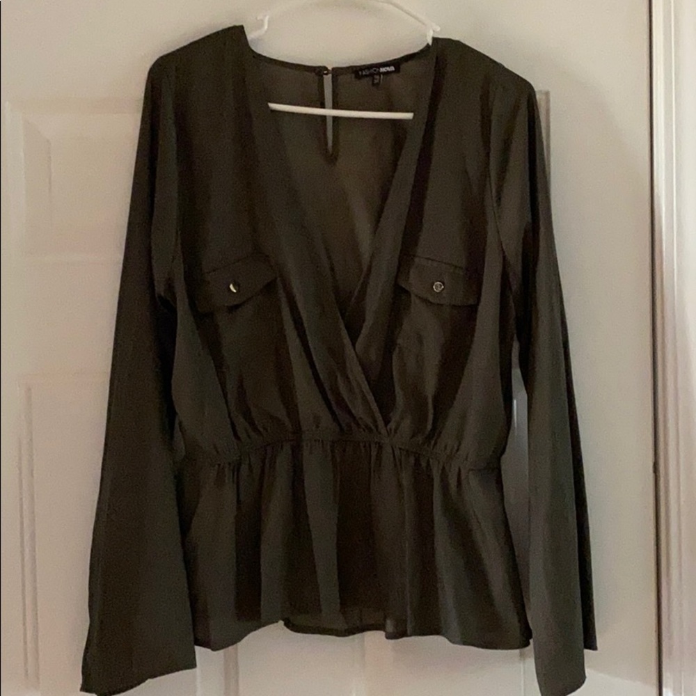 Cropped silk long sleeve blouse